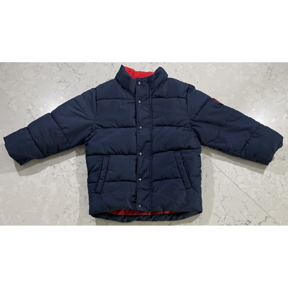 Baby GAP Warmest Puffer Jacket 4T Navy Blue Red Fleece Lined Coat S/473796-00